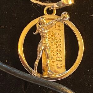 Gold-Tone Disc Kettlebell Woman Pendant Necklace